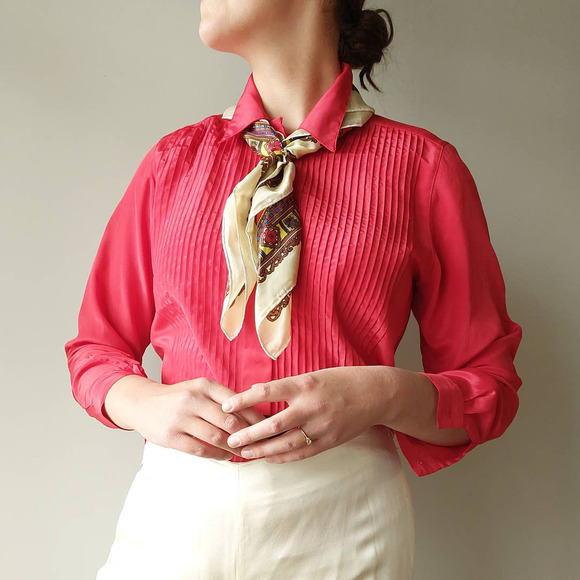 Vintage 80s/90s Penbrooke Lane Pin-tucked Button-down Shirt - Picture 2 of 12